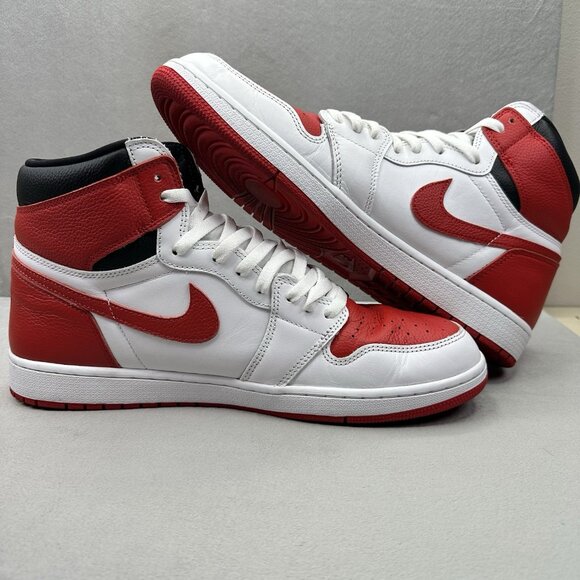 Mens Size 14 Nike Air Jordan 1 Retro High OG Heritage Shoes White Red Sneakers - Picture 5 of 8